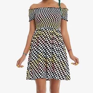 Pastel/Checkered Off-Shoulder Dress
